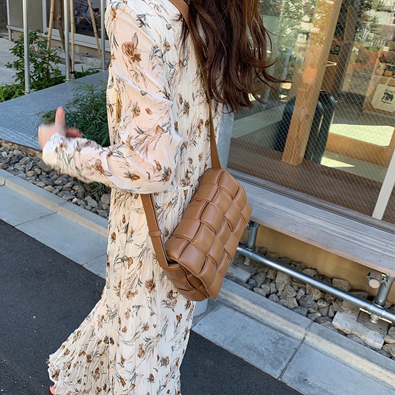 プリーツ加工花柄ロングフレンチワンピース(3colors)