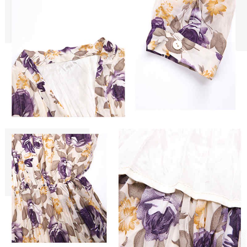 プリーツ加工花柄ロングフレンチワンピース(3colors)