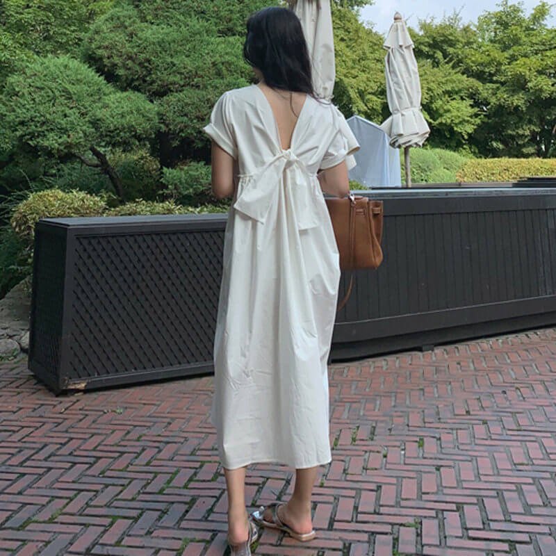 バックリボンコットンワンピース 