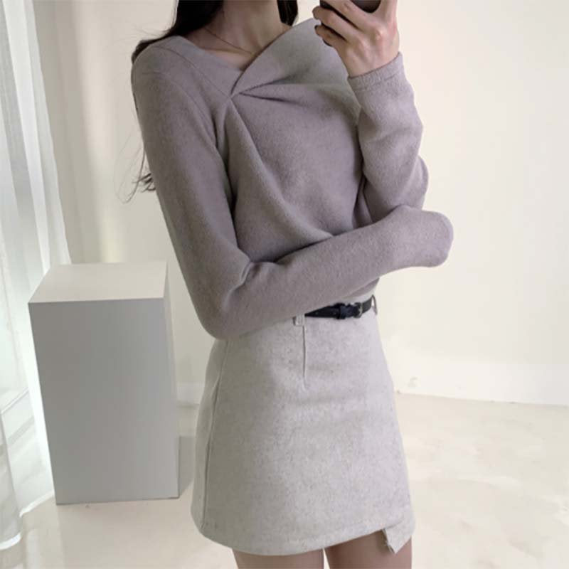 イレギュラーネックニットトップス(3colors)