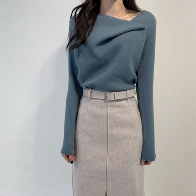 イレギュラーネックニットトップス(3colors)