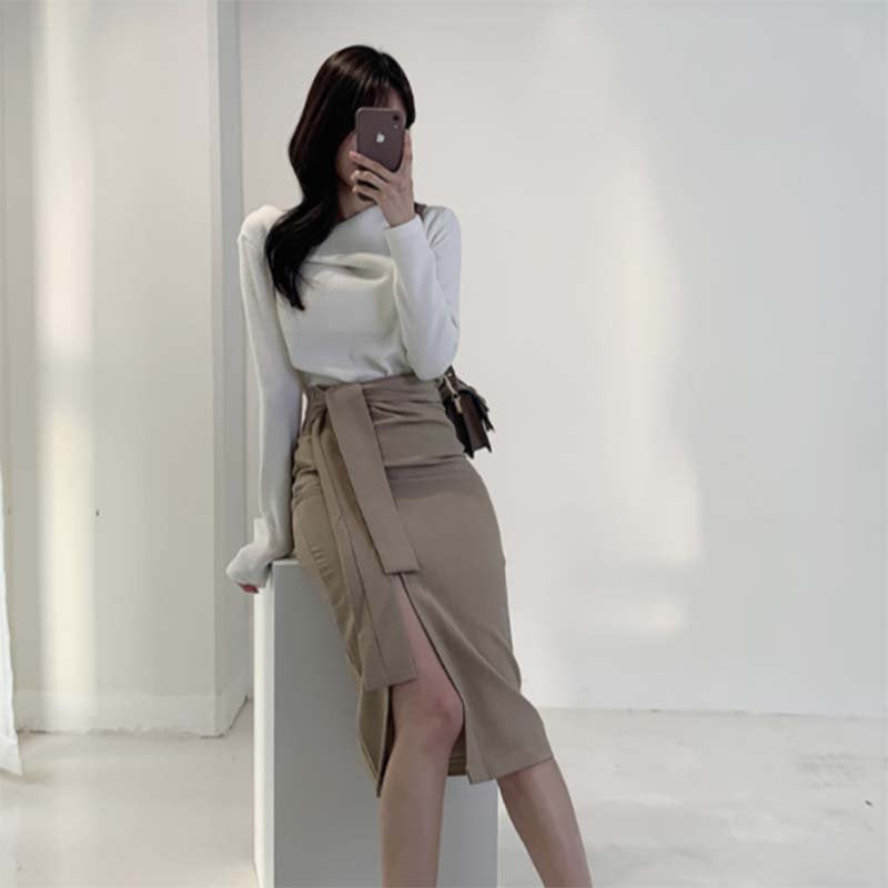 イレギュラーネックニットトップス(3colors)