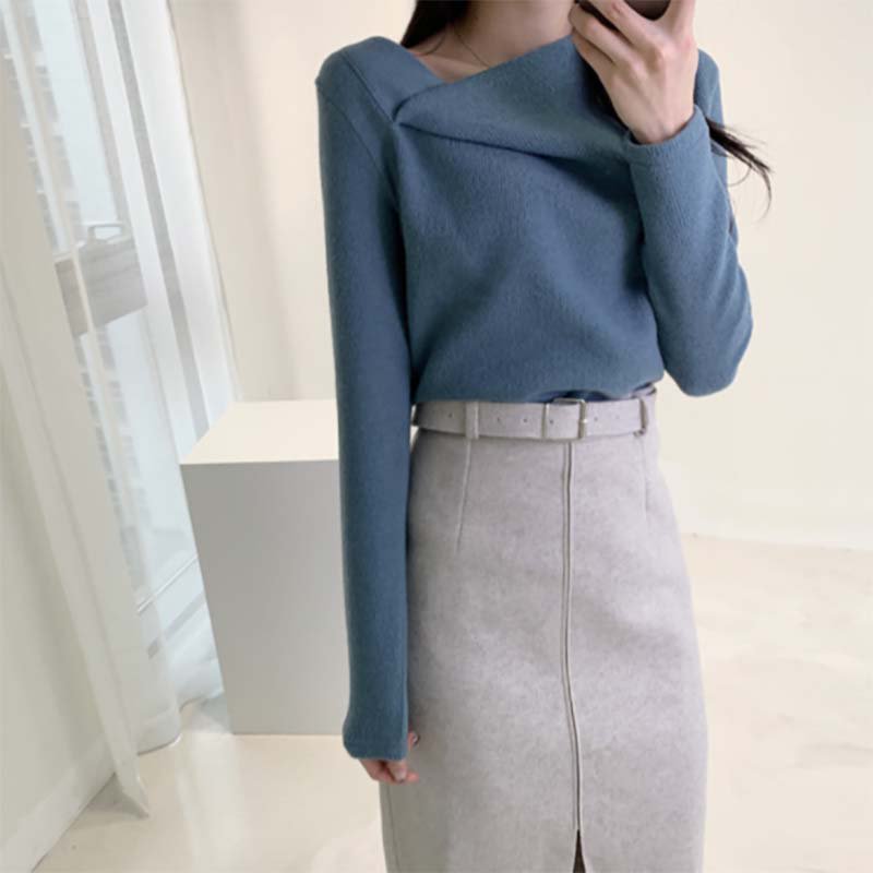 イレギュラーネックニットトップス(3colors)