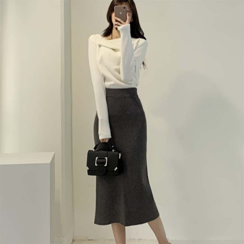 イレギュラーネックニットトップス(3colors)