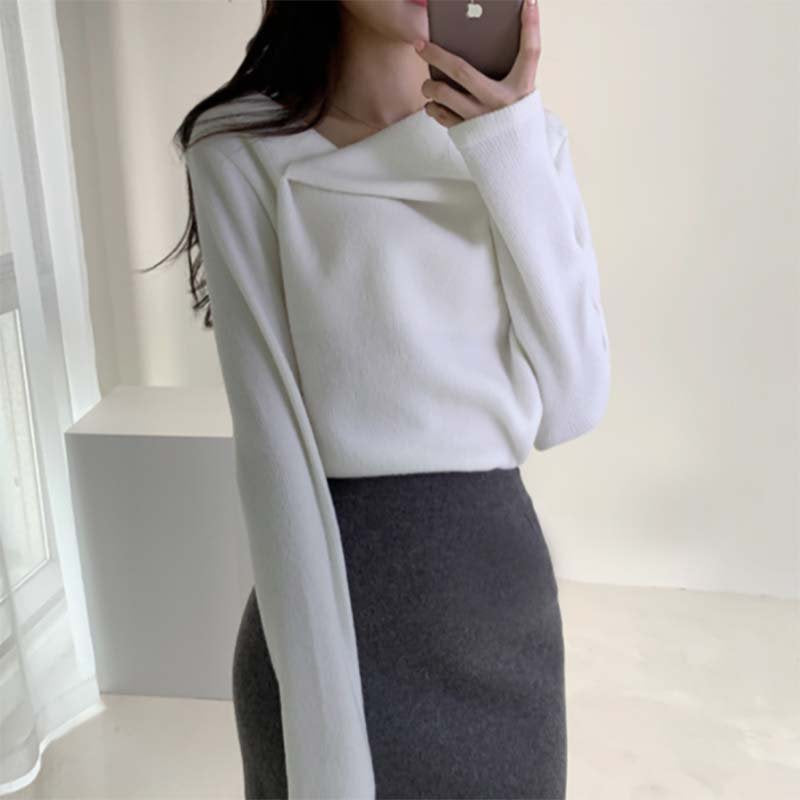 イレギュラーネックニットトップス(3colors)