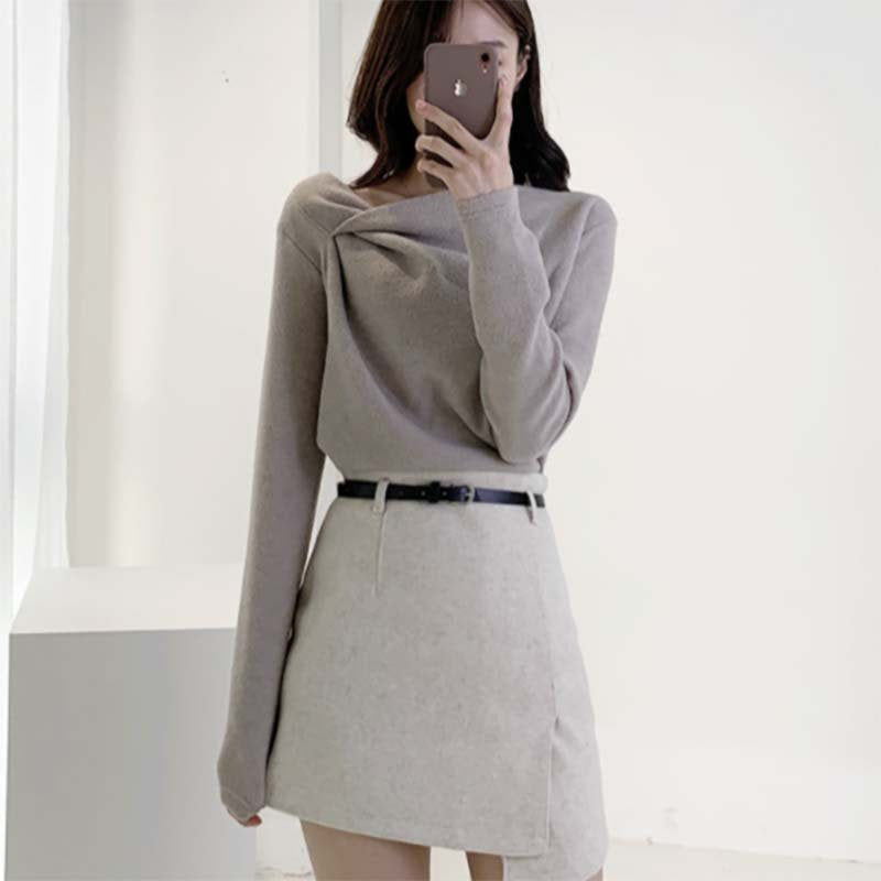 イレギュラーネックニットトップス(3colors)