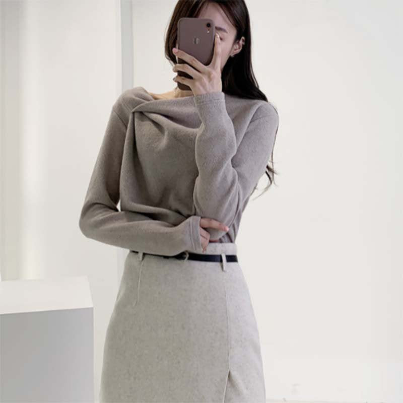 イレギュラーネックニットトップス(3colors)