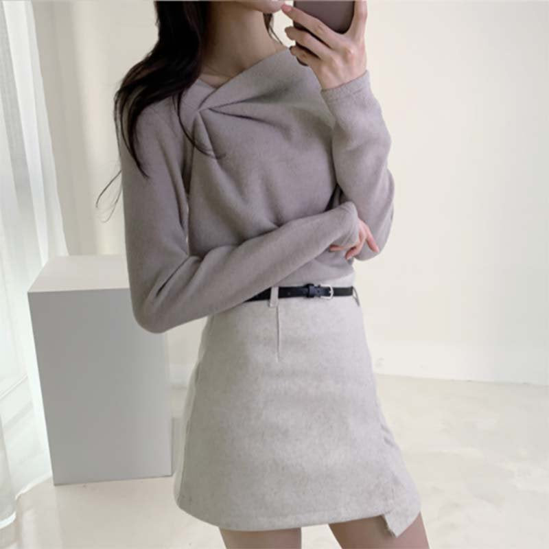 イレギュラーネックニットトップス(3colors)