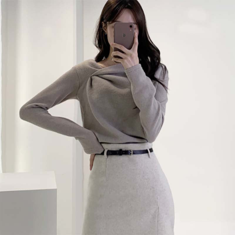 イレギュラーネックニットトップス(3colors)