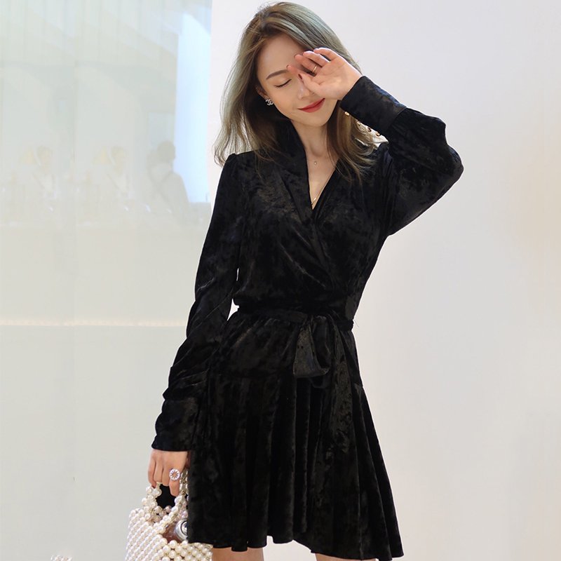 カシュクールベロアAラインワンピース