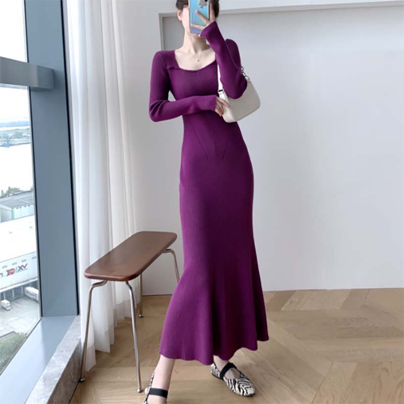 タイトフィットリブニットロングワンピース(2colors)