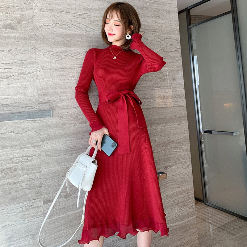 異素材ドッキングリブニットワンピース(2colors)