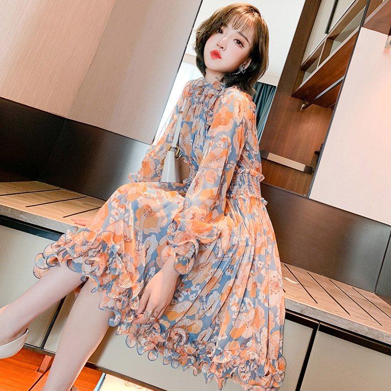 ラッフル花柄プリントワンピース(2colors)