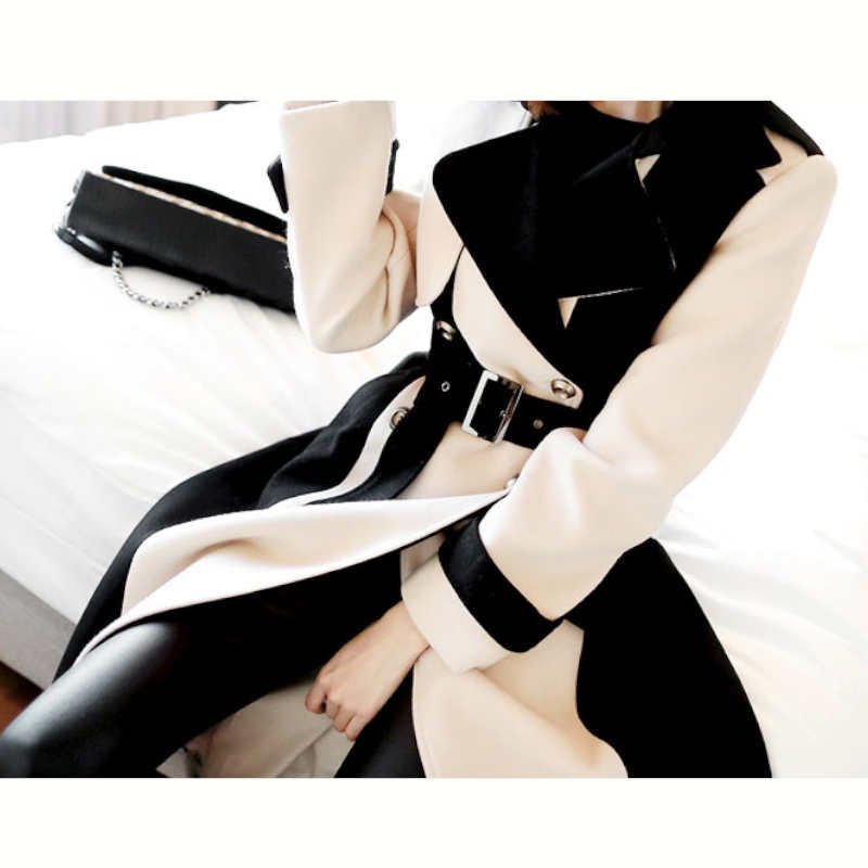 【即納】バイカラーモノトーンロングトレンチコート