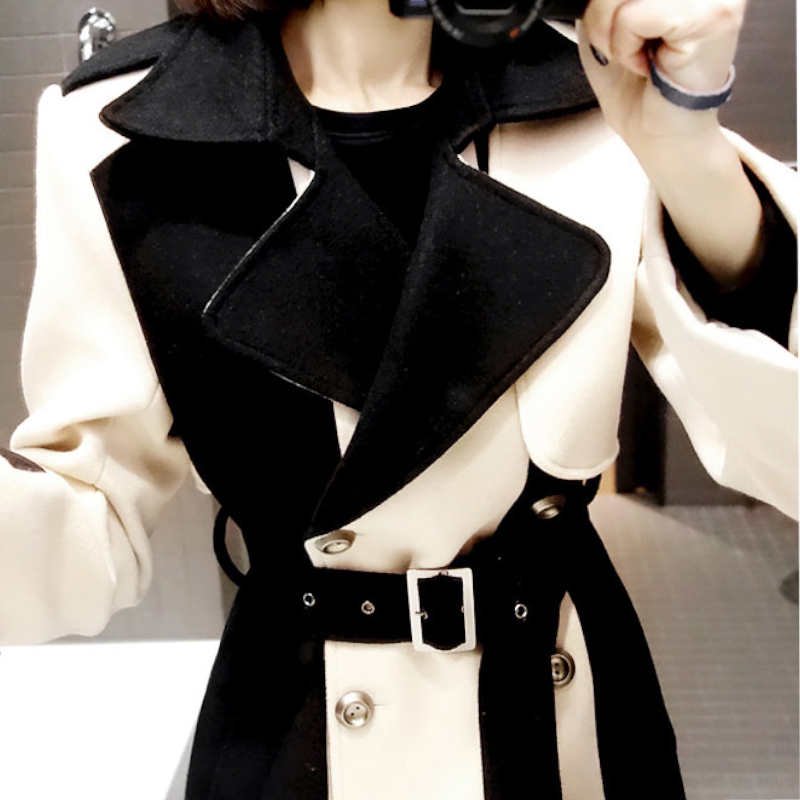 【即納】バイカラーモノトーンロングトレンチコート