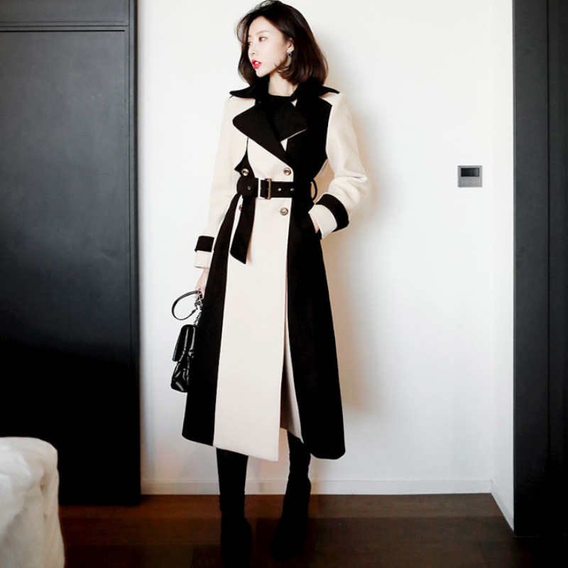 【即納】バイカラーモノトーンロングトレンチコート