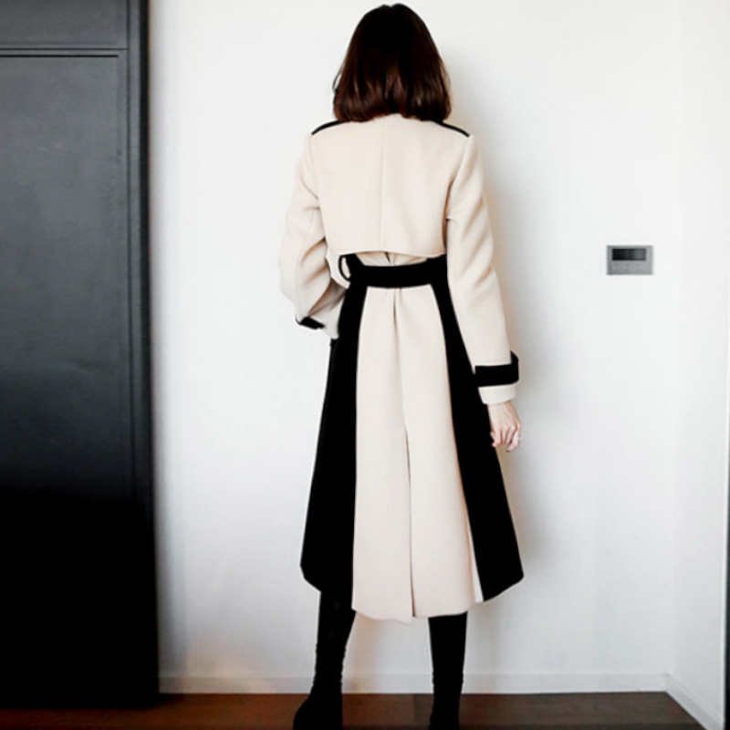 【即納】バイカラーモノトーンロングトレンチコート