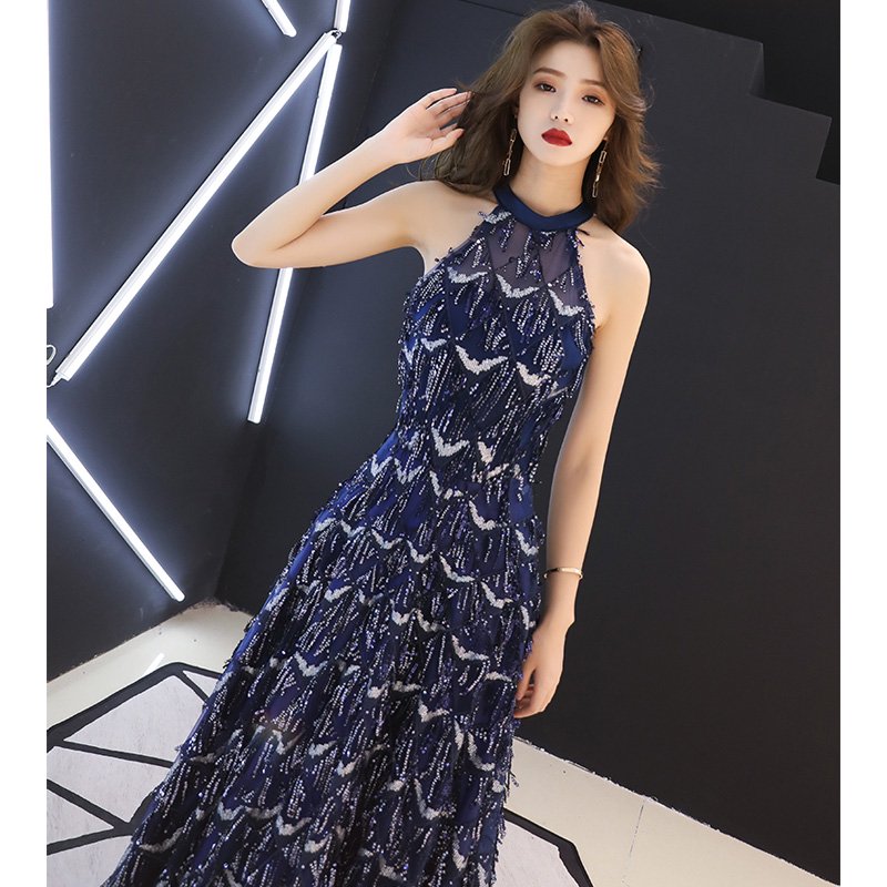 ビジューフリンジホルターネックドレス(2type)