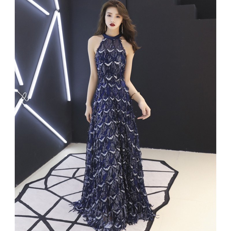 ビジューフリンジホルターネックドレス(2type)