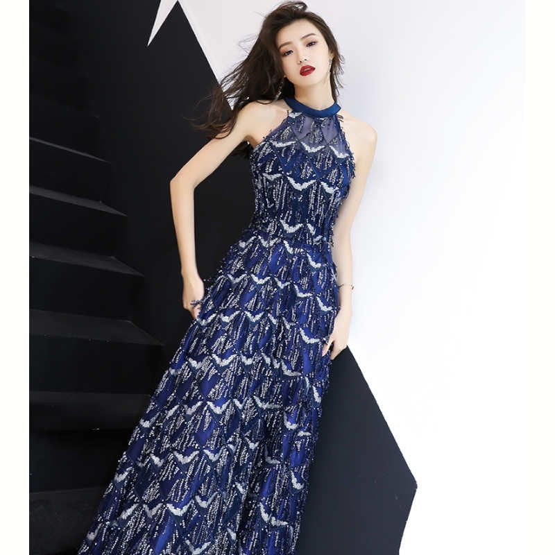 ビジューフリンジホルターネックドレス(2type)