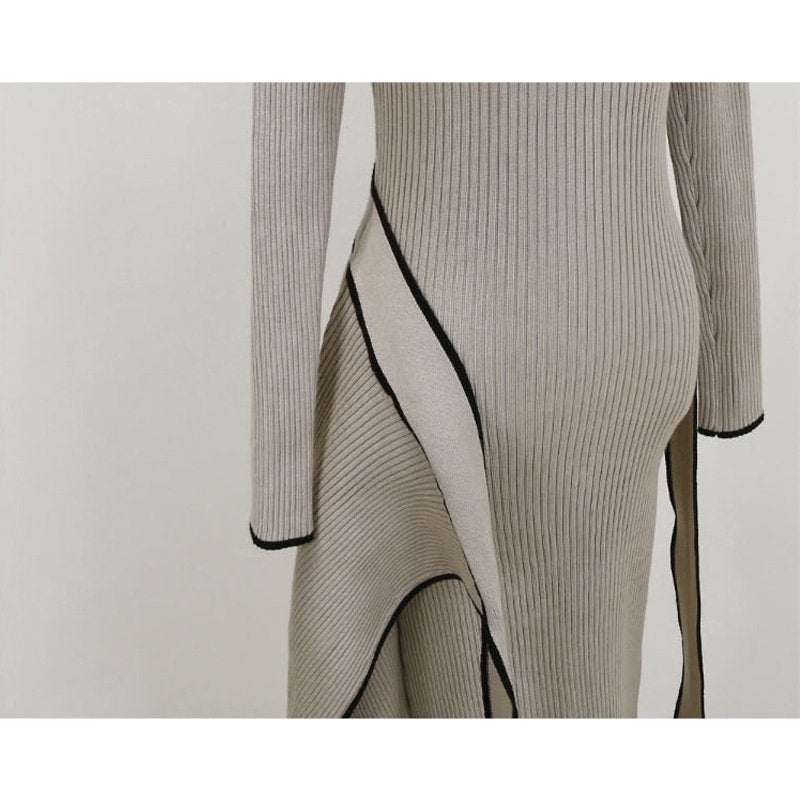 ウエストリボンハーフネックリブニットワンピース(2colors)