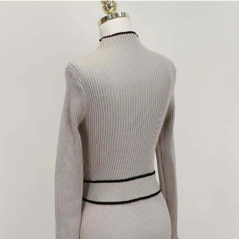 ウエストリボンハーフネックリブニットワンピース(2colors)