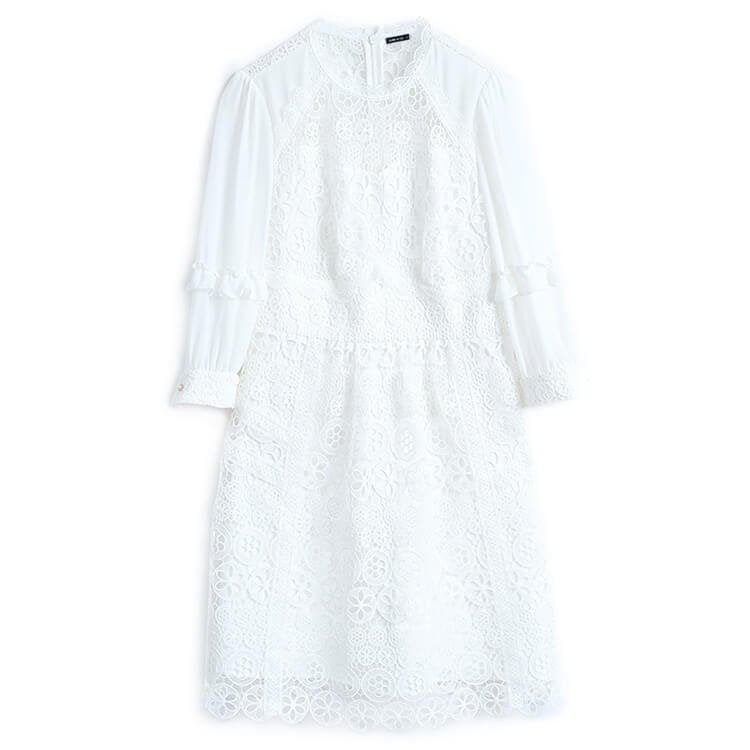 異素材スリーブカットワークレースワンピース(2colors)