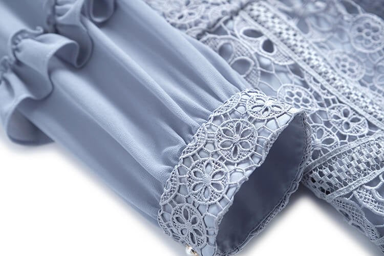 異素材スリーブカットワークレースワンピース(2colors)