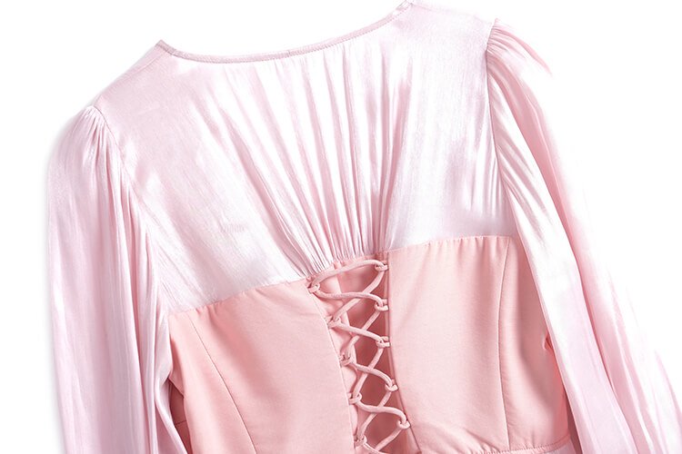 バックレースアップサテン風ロングワンピース(2colors)