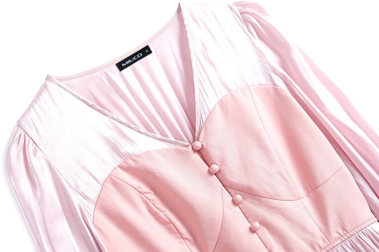 バックレースアップサテン風ロングワンピース(2colors)