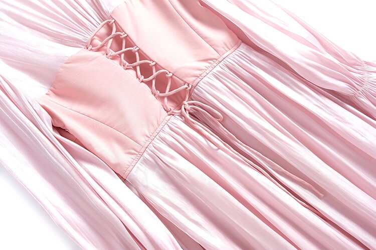 バックレースアップサテン風ロングワンピース(2colors)