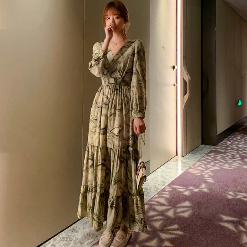 インクペイントプリントティアードマキシワンピース
