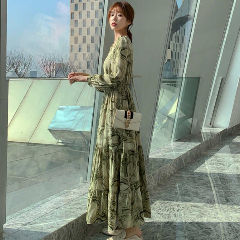 インクペイントプリントティアードマキシワンピース
