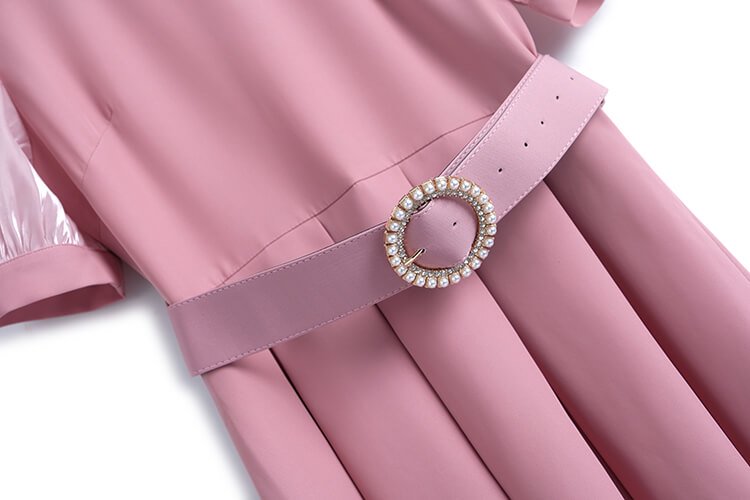 異素材パフスリーブベルト付きワンピース(2colors)