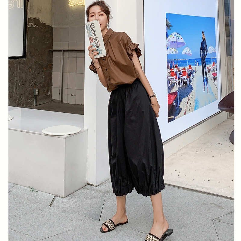 袖フリルゆるシャツ×サルエル風パンツ