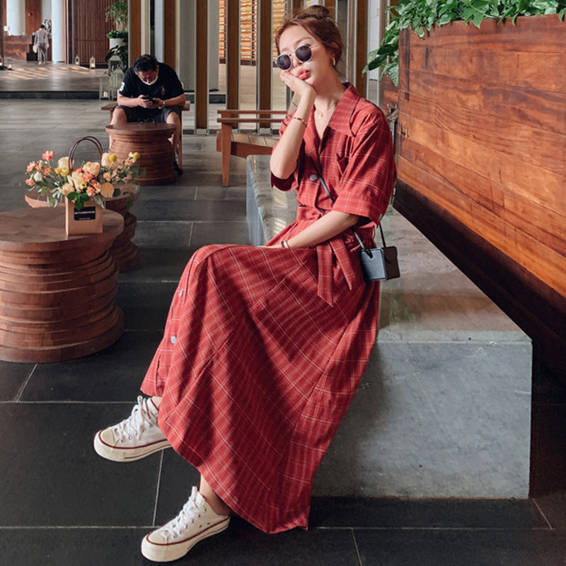 ウエストリボンチェックシャツワンピース(2colors)