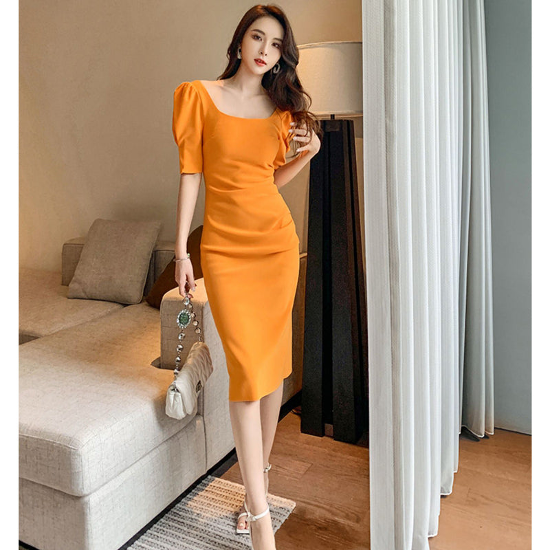 スクエアネックパフスリーブワンピース(6colors)