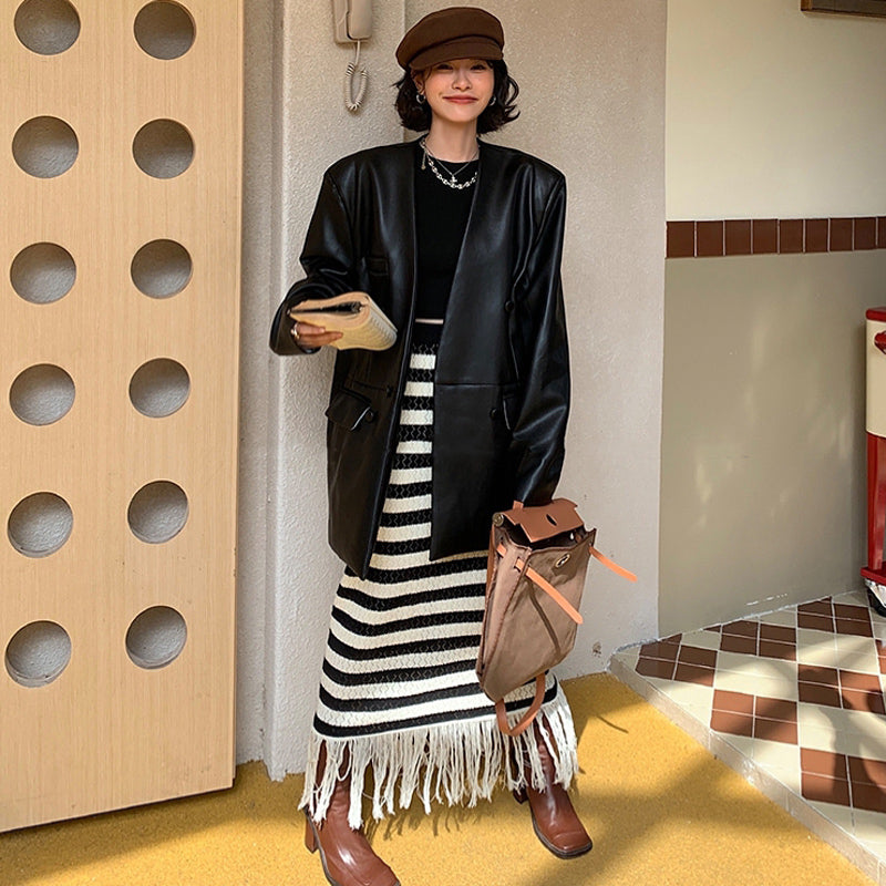 ボーダーフリンジスカート