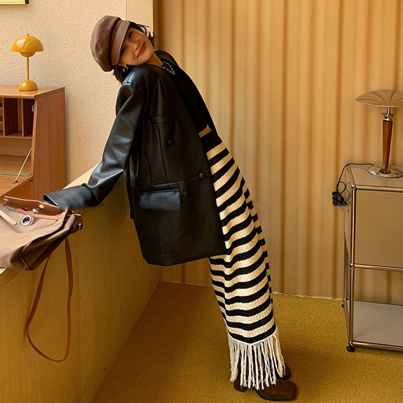 ボーダーフリンジスカート