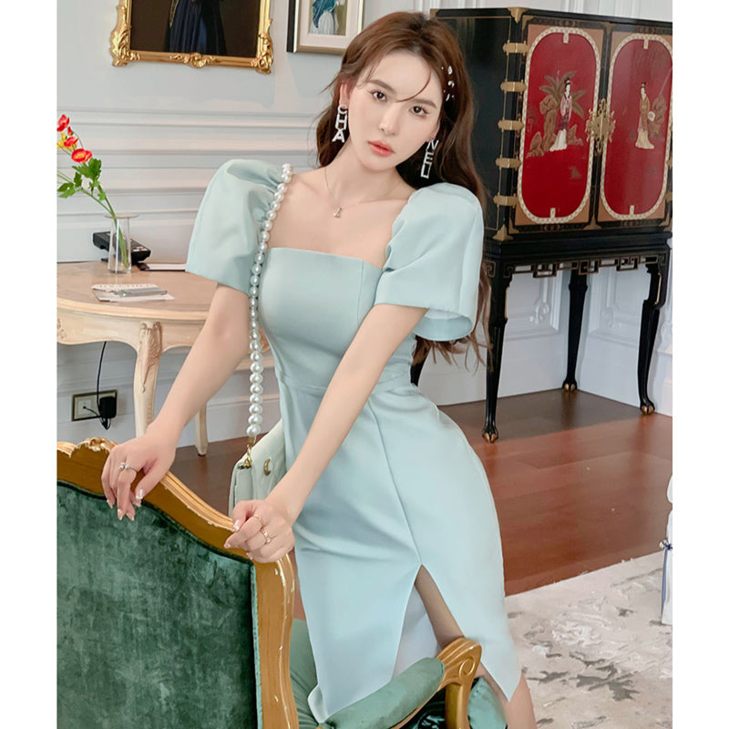 サイドスリットパフスリーブワンピース(3colors)