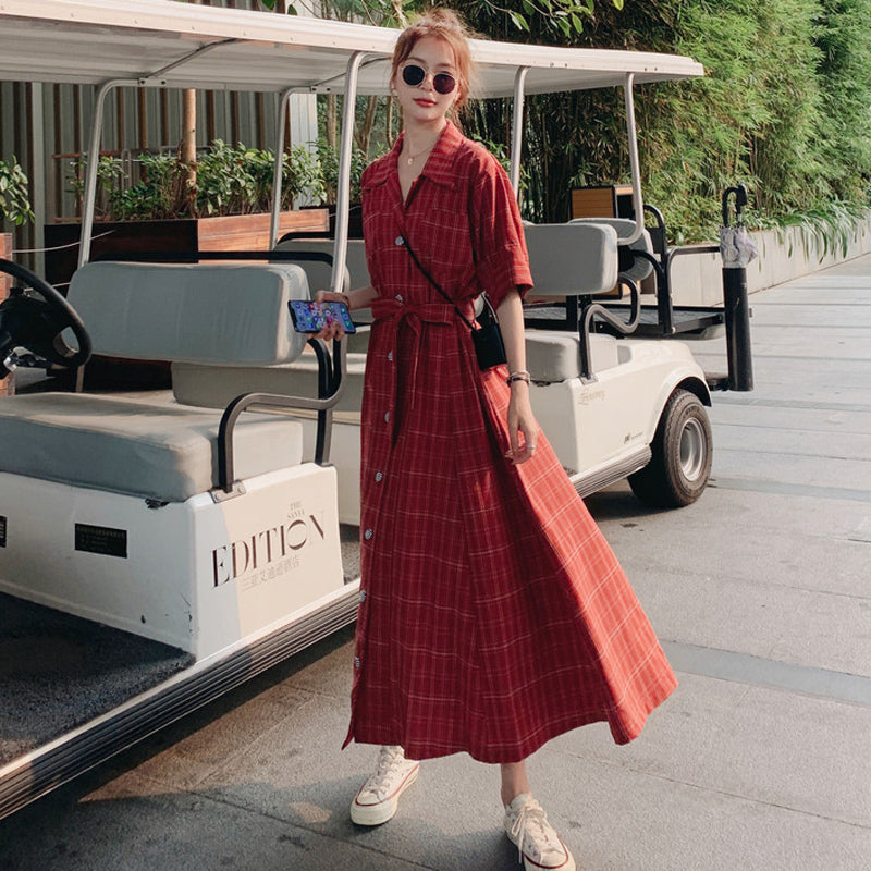 ウエストリボンチェックシャツワンピース(2colors)