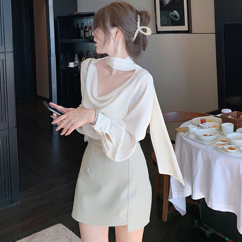 ボウタイフロントオープンブラウス