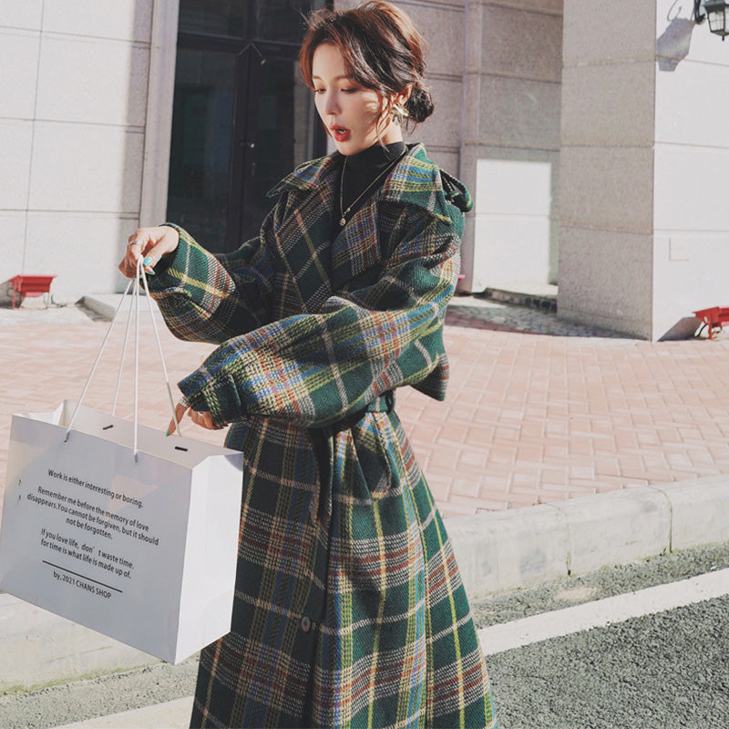 チェック柄オーバーロングコート