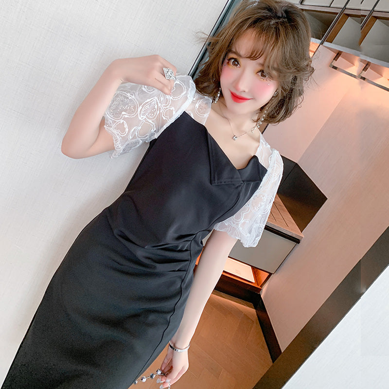 シアーランタンスリーブアシメギャザーワンピース