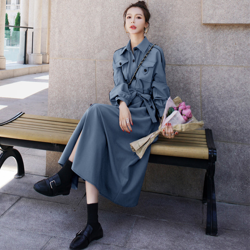 胸フラップポケットシャツワンピース(2colors)