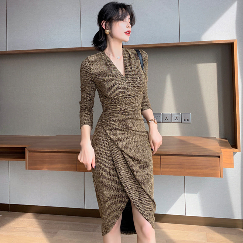 カシュクールラップロングワンピース(2colors)