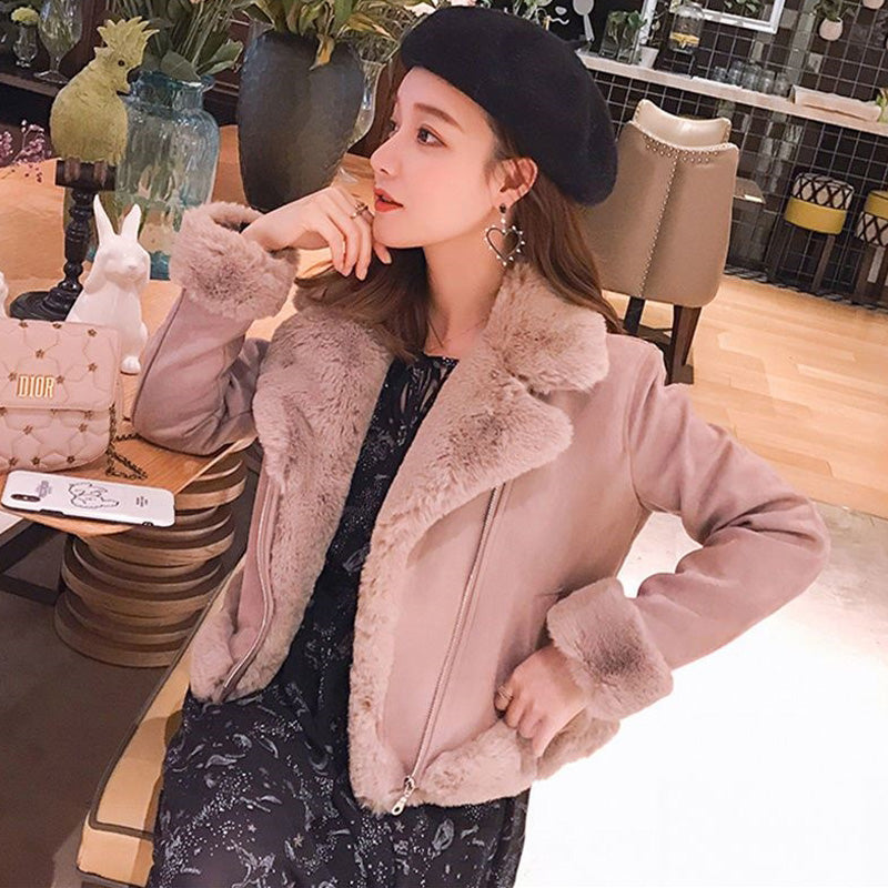 フェイクムートンコート茶色ライダースジャケット帽子付きロングコート  