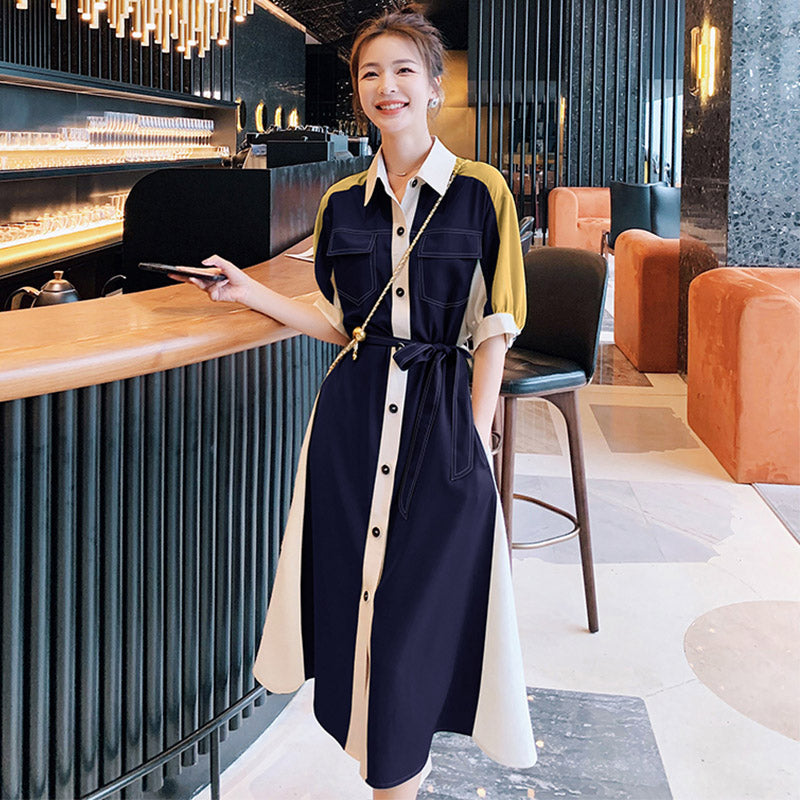 マルチカラーパネルウエスタンシャツワンピース