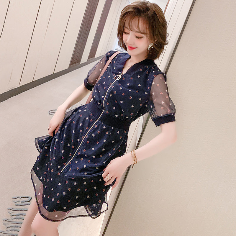 シアードッキングブルゾン風ジップアップワンピース(2colors)