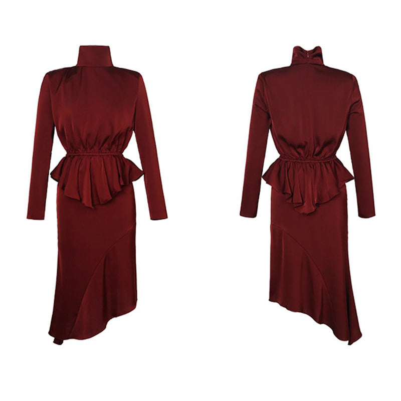 ハイネックペプラムトップ×アシンメトリースカート(2colors)